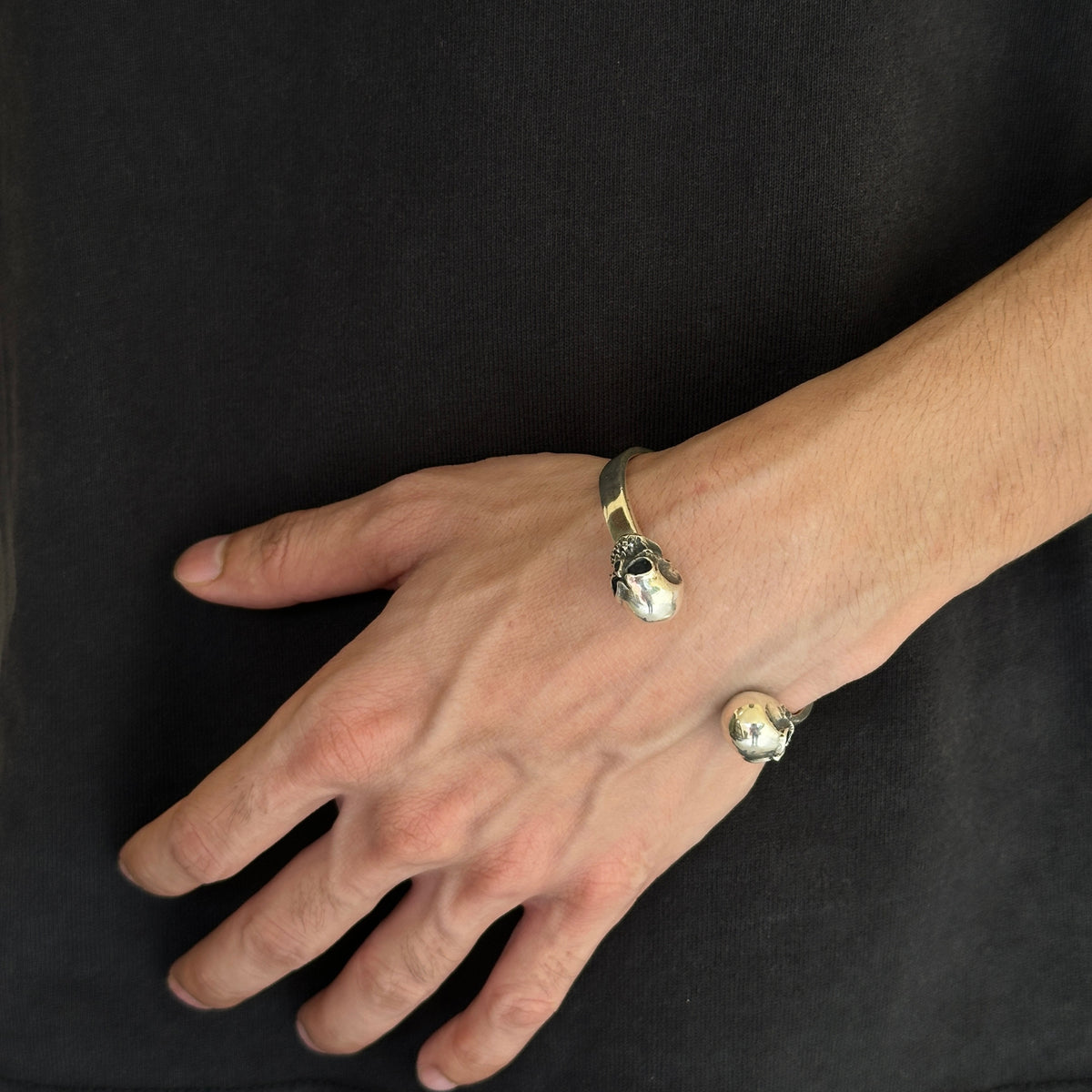 Three Skull Silver 925 Men's Cuff Bracelet