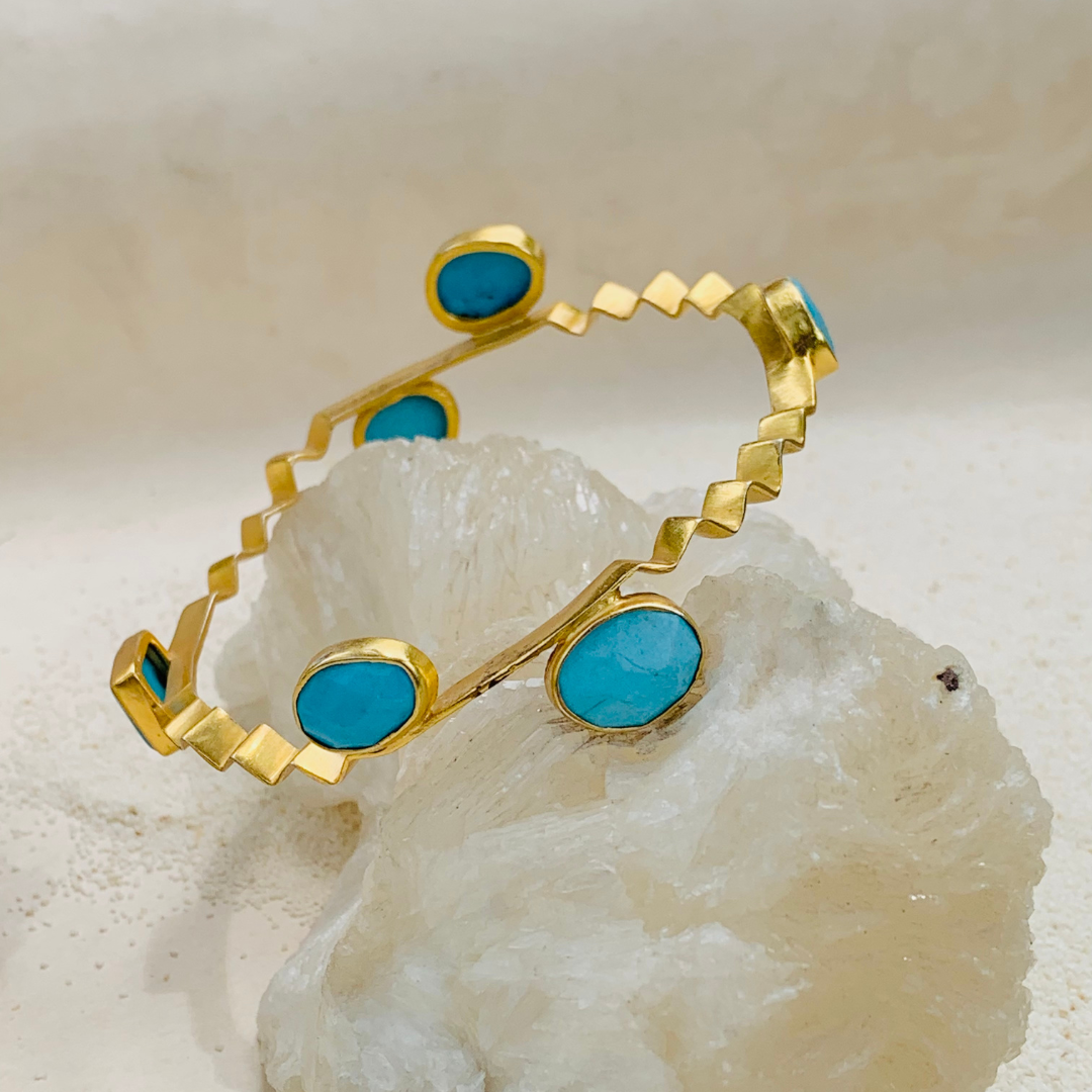 Marina Turquoise Gold Plated Silver Bangle