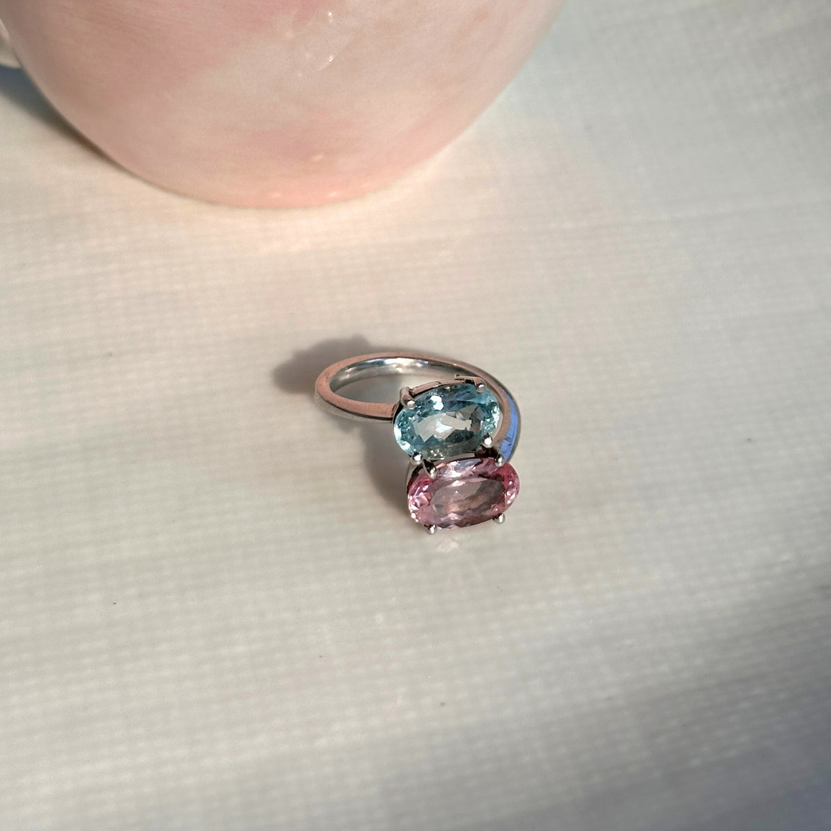 Alluring Aquamarine & Morganite Stone 925 Silver Ring