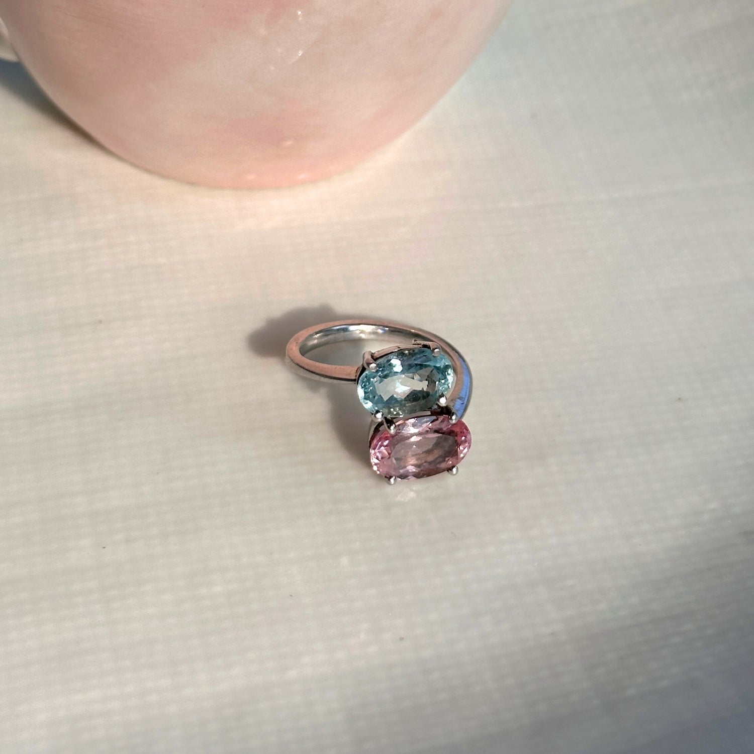 Alluring Aquamarine & Morganite Stone 925 Silver Ring
