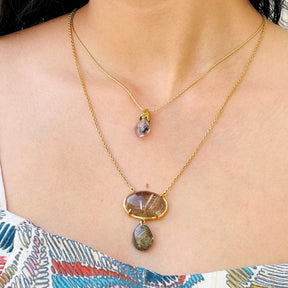 Trio Rutile Quartz 18K Gold Plated Silver 925 Necklace