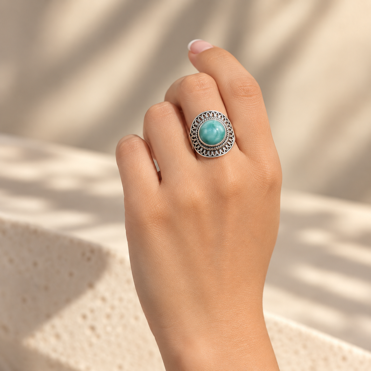 Hippie Turquoise Boho Silver 925 Ring