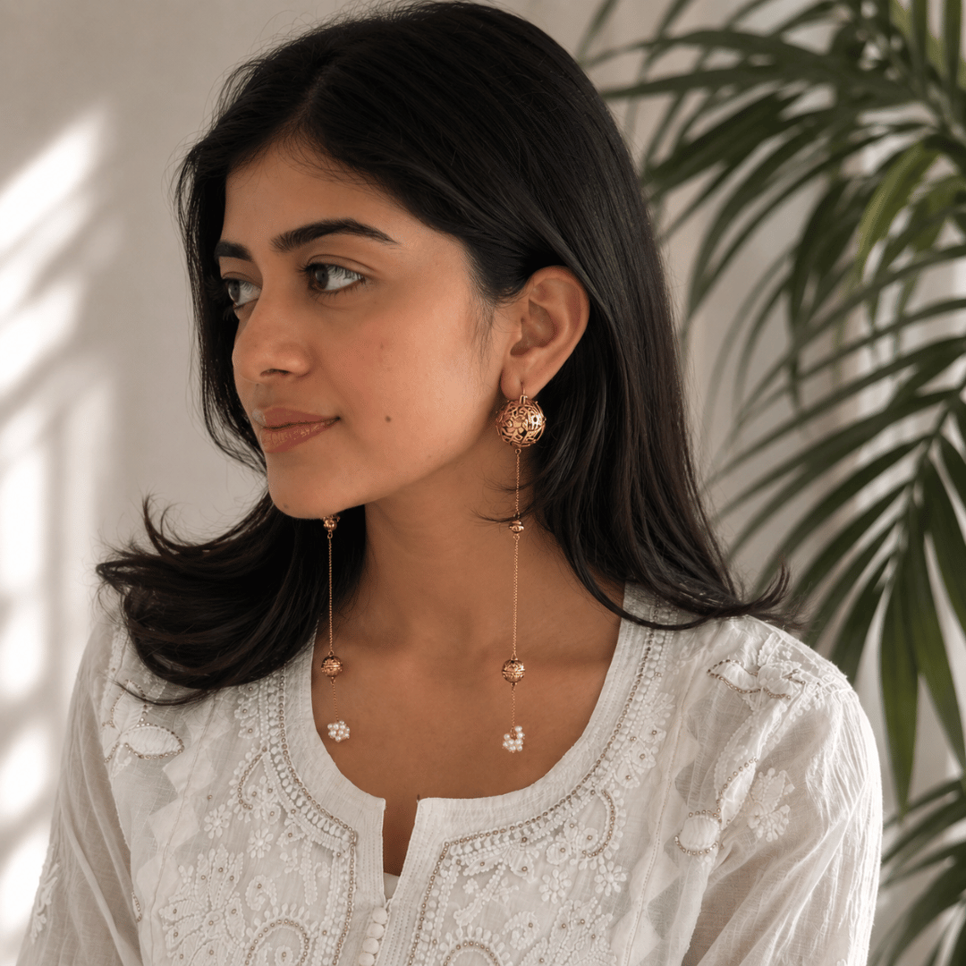 Firana 18K Gold Plated Silver 925 Ball Drop Long Earrings