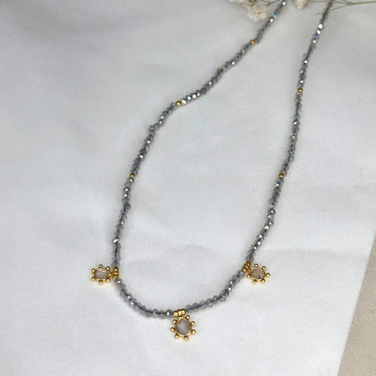 Nira Diamond and Labradorite Gold Plated Silvver 925 Necklace