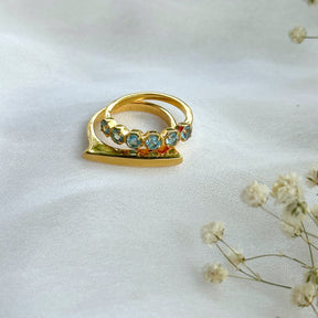 Azure Edge Blue Topaz Gold Plated Silver 925 Ring Stack