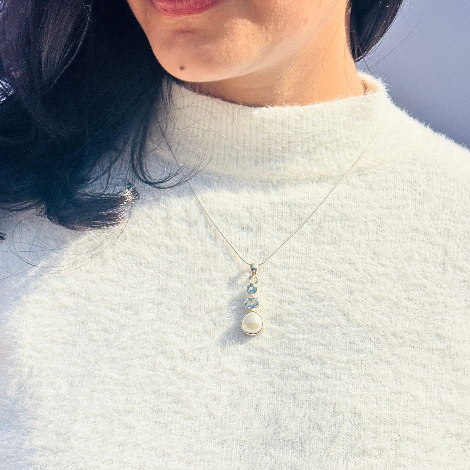 Isla Aquamarine & Pearl Silver 925 Pendant