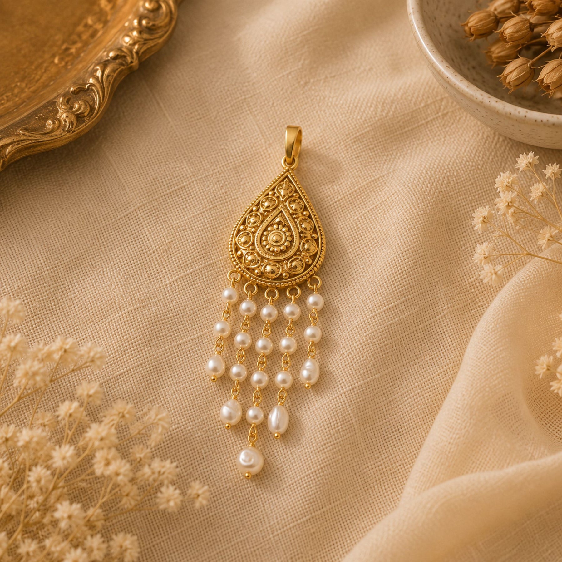Svara 18K Gold Plated Silver 925 Pearl Pendant