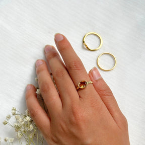 Citrine Crown Gold Plated Silver 925 Double Band Ring Stack