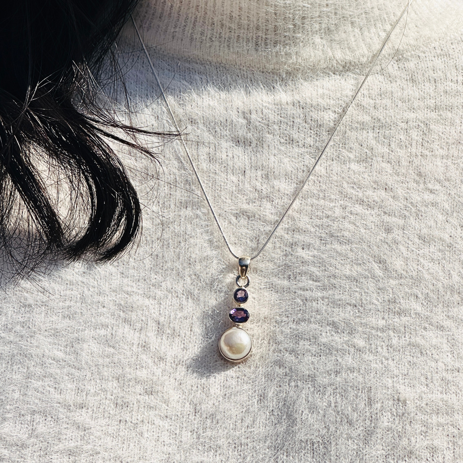 Clio Amethyst & Pearl Silver 925 Pendant