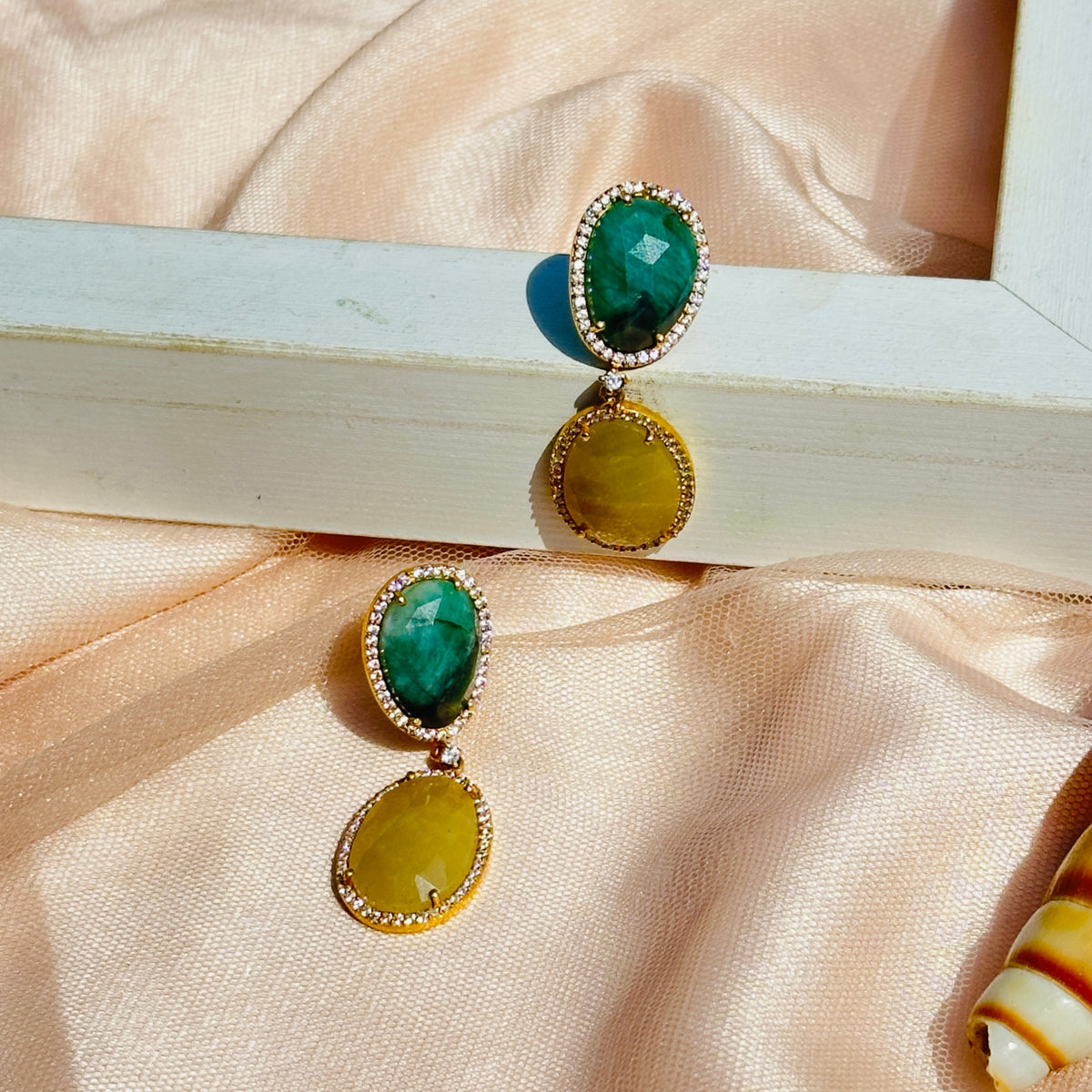 Kavya Emerald & Yellow Sapphire Silver 925 Earrings