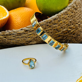 Abyssal Blue Topaz 18k Gold Plated Silver 925 Ring