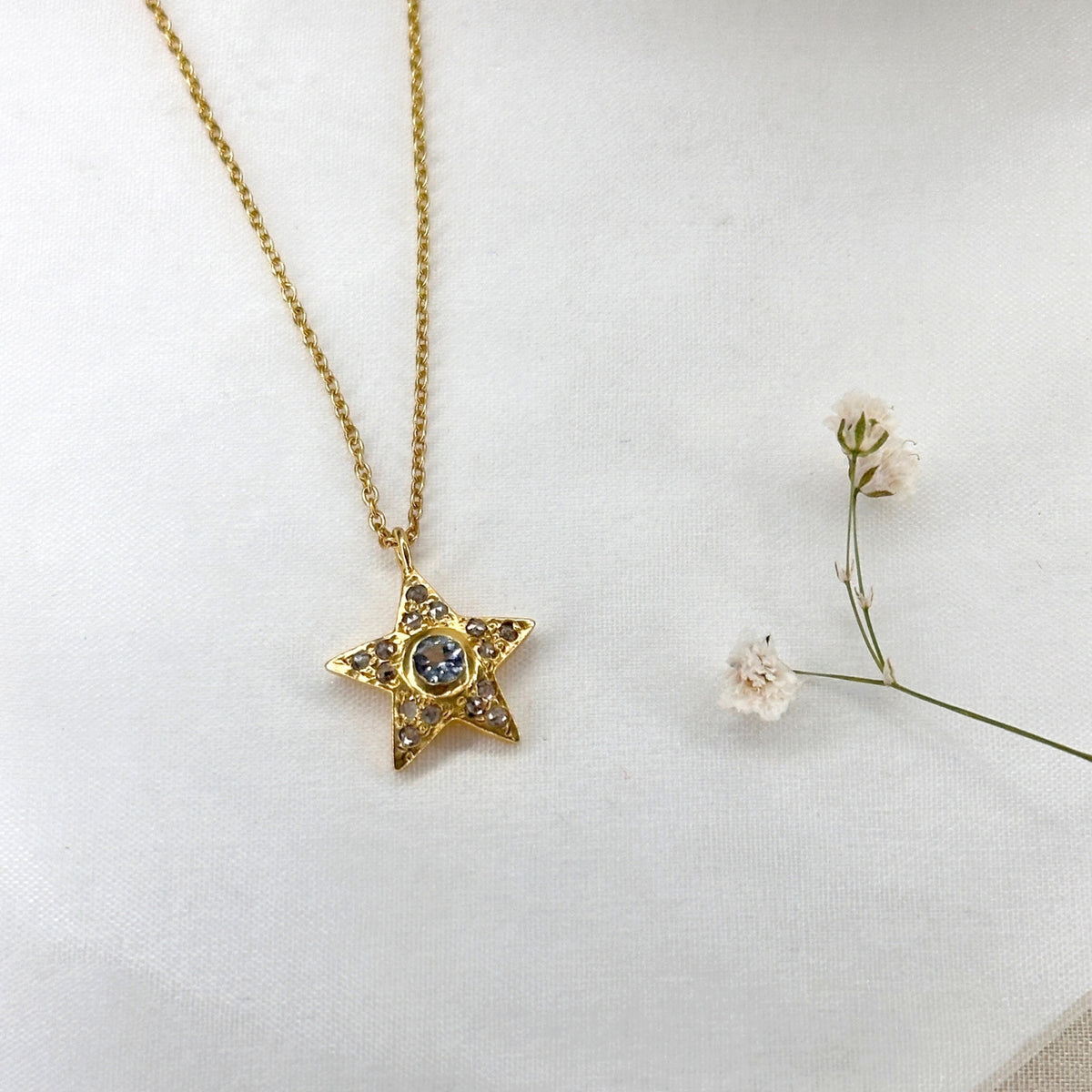 Oria Aquamarine and Diamond Gold Plated Silver 925 Necklace