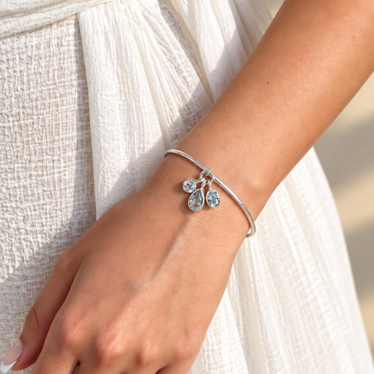 Sumi Aquamarine Charm Bracelet in 925 Silver