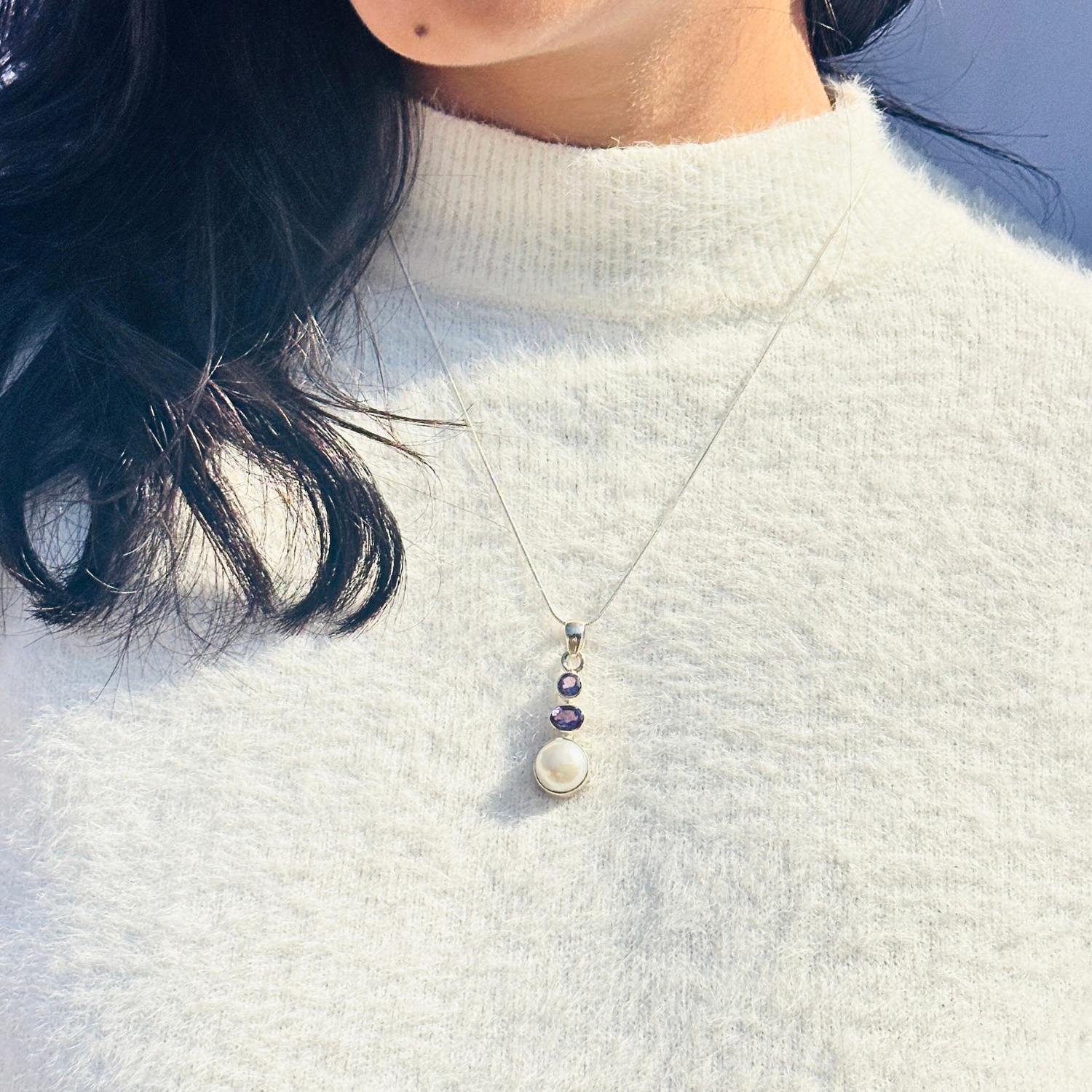 Clio Amethyst & Pearl Silver 925 Pendant