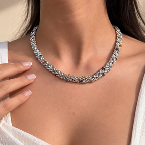 Sora Multicolour Gemstone Beaded Necklace in 925 Silver