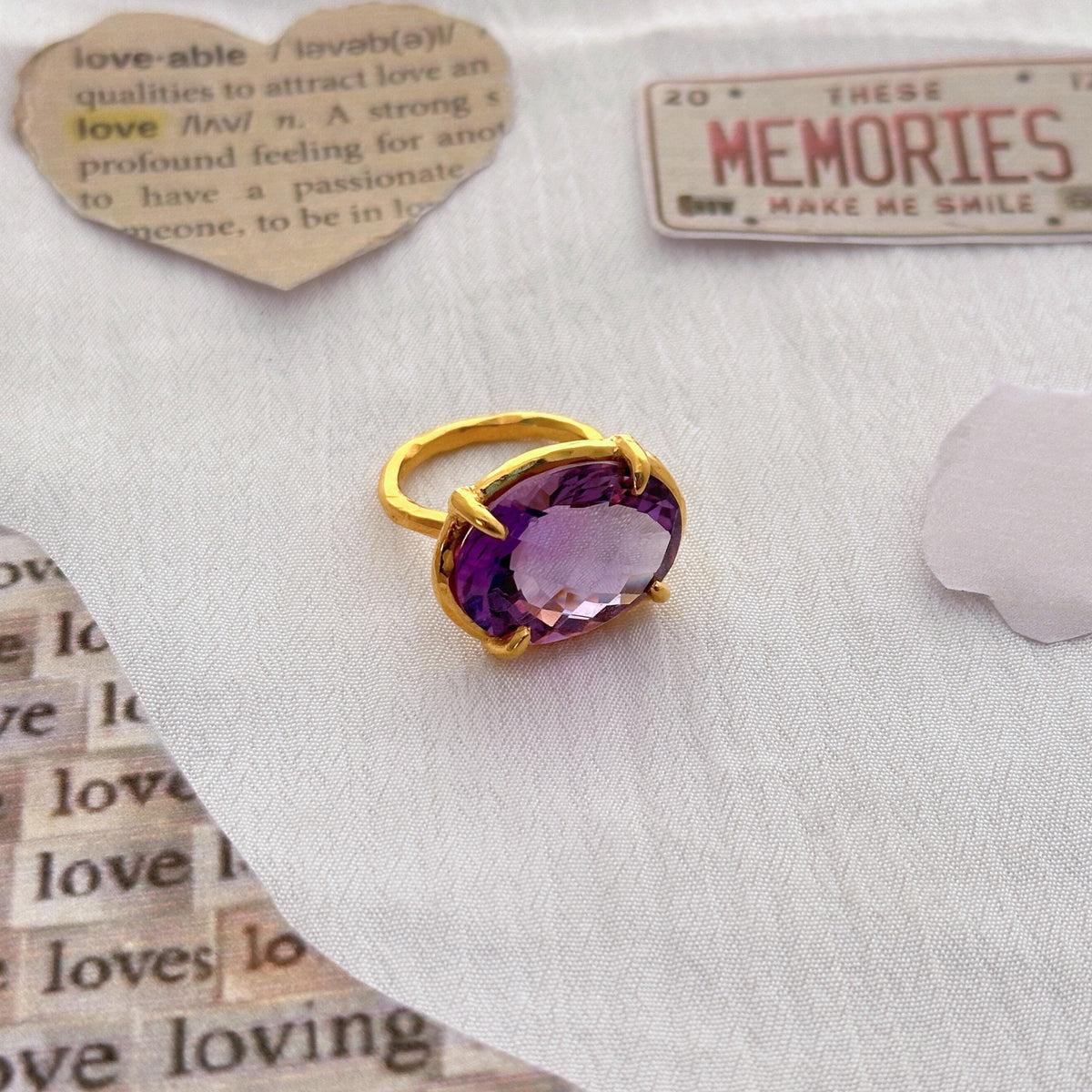 Cherub Amethyst Gold Plated Silver 925 Love Ring
