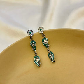 Ethnic Enamel Long Silver 925 Earrings