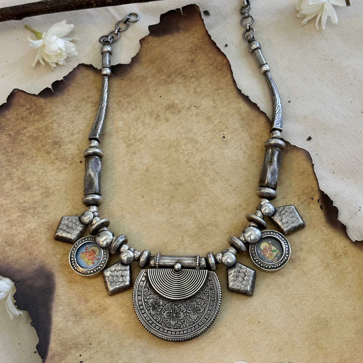 Ganesha Handpainted Silver 925 Necklace