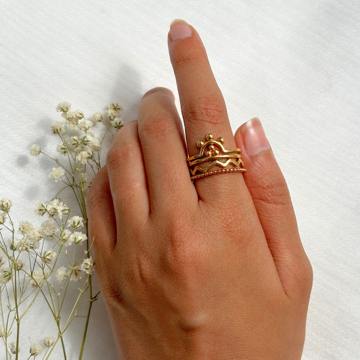 Sunrise Gold Plated Silver 925 Ring Stack
