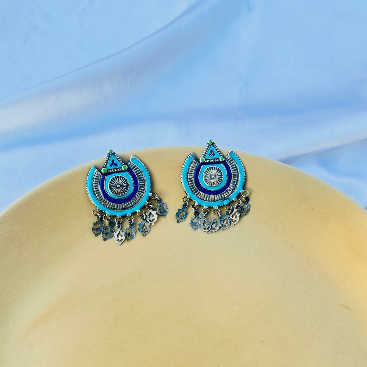 Turquoise and Navy Enamel Earrings