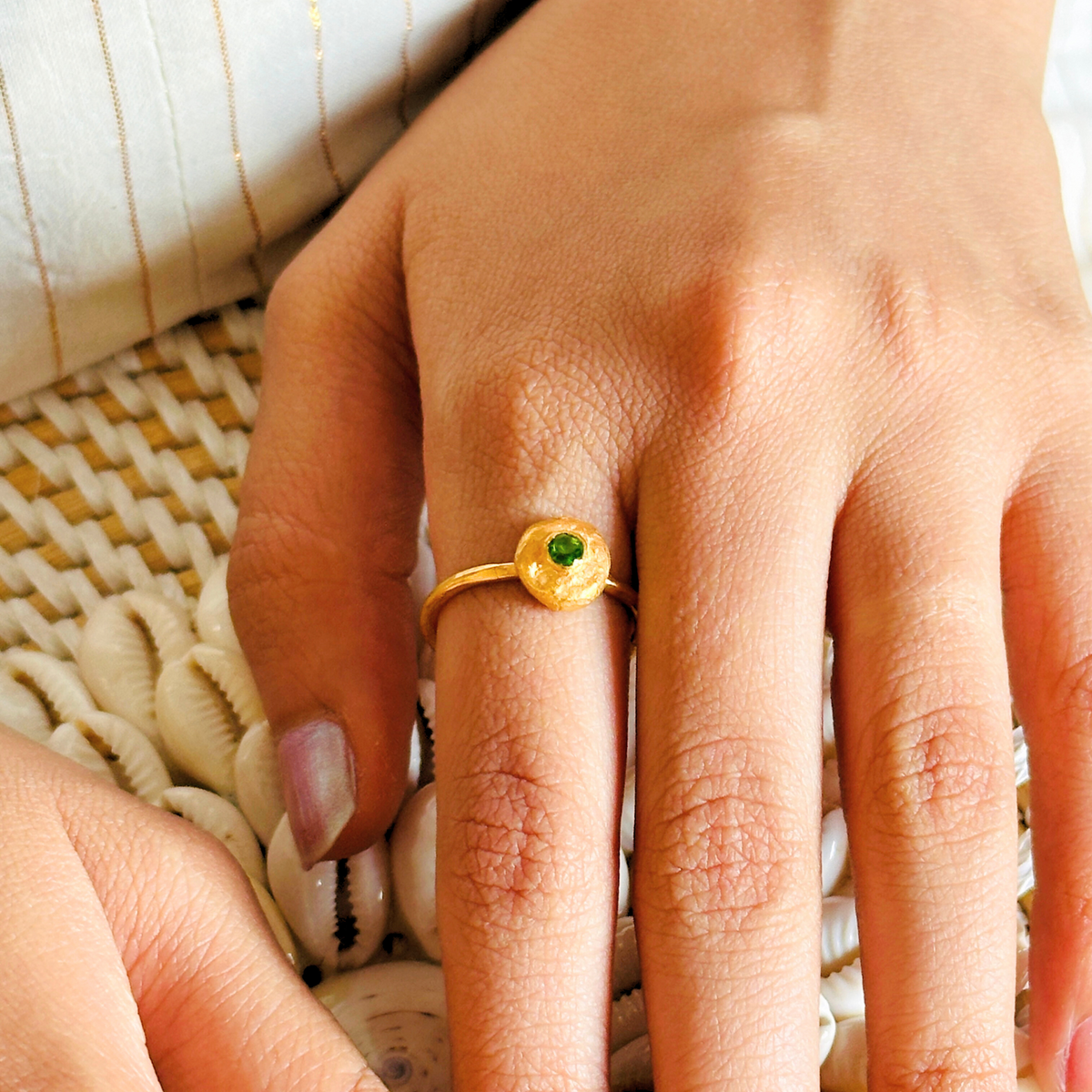 Zuree Peridot Gold Plated Silver 925 Ring