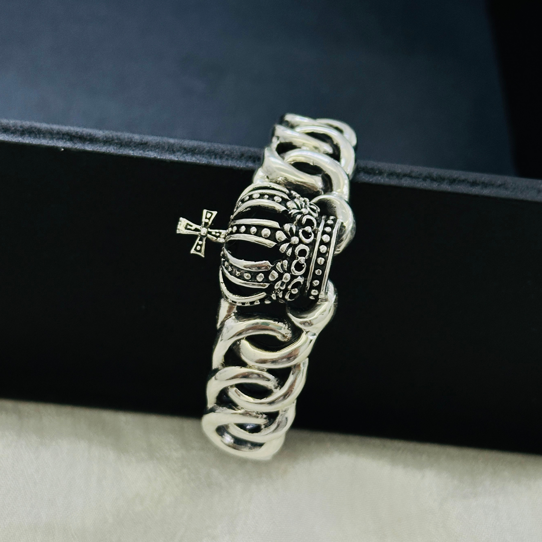Crown Silver 925 Men's Cuff Bracelet