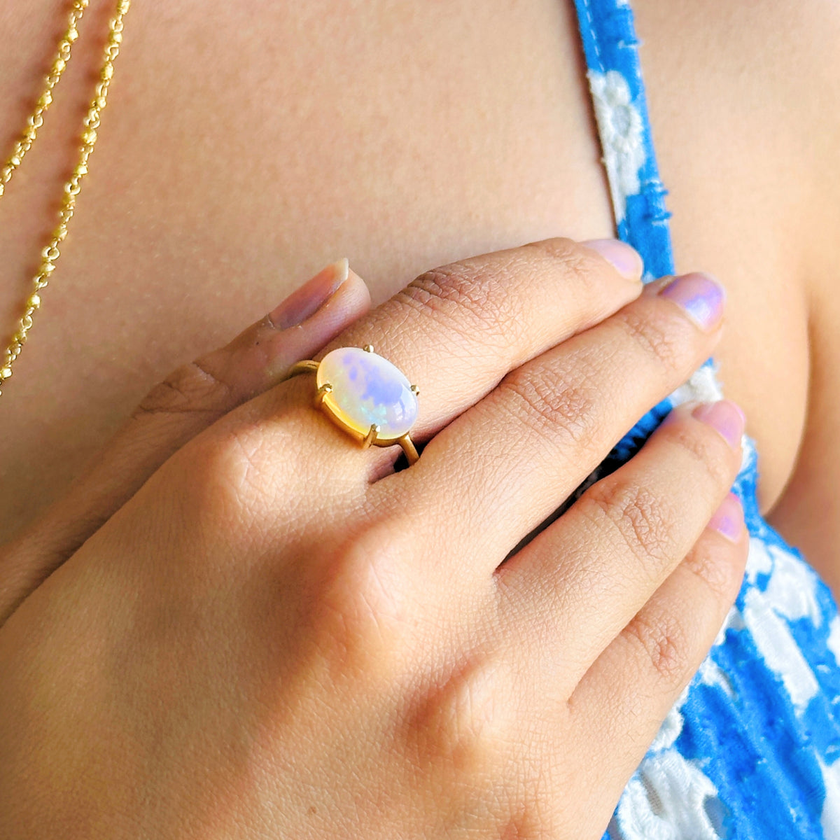 Elara Opal Gold Plated Silver Ring