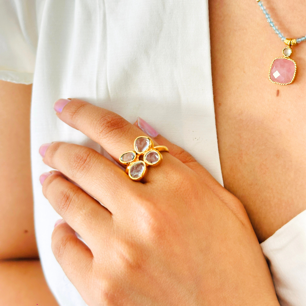Pippin Aquamarine Gold Plated Silver Ring