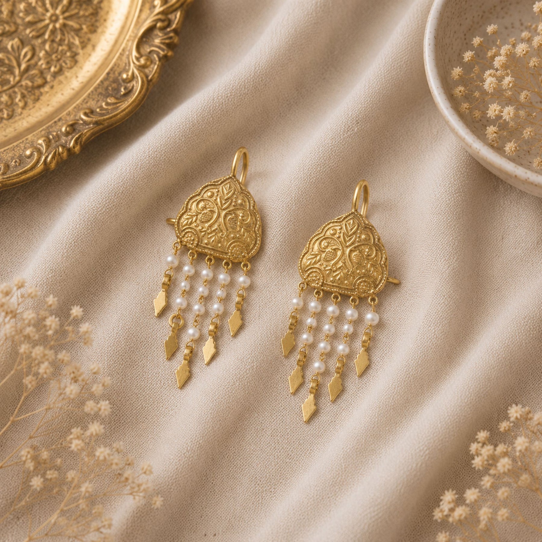 Noor 18K Gold Plated Silver 925 Pearl Earcuffs