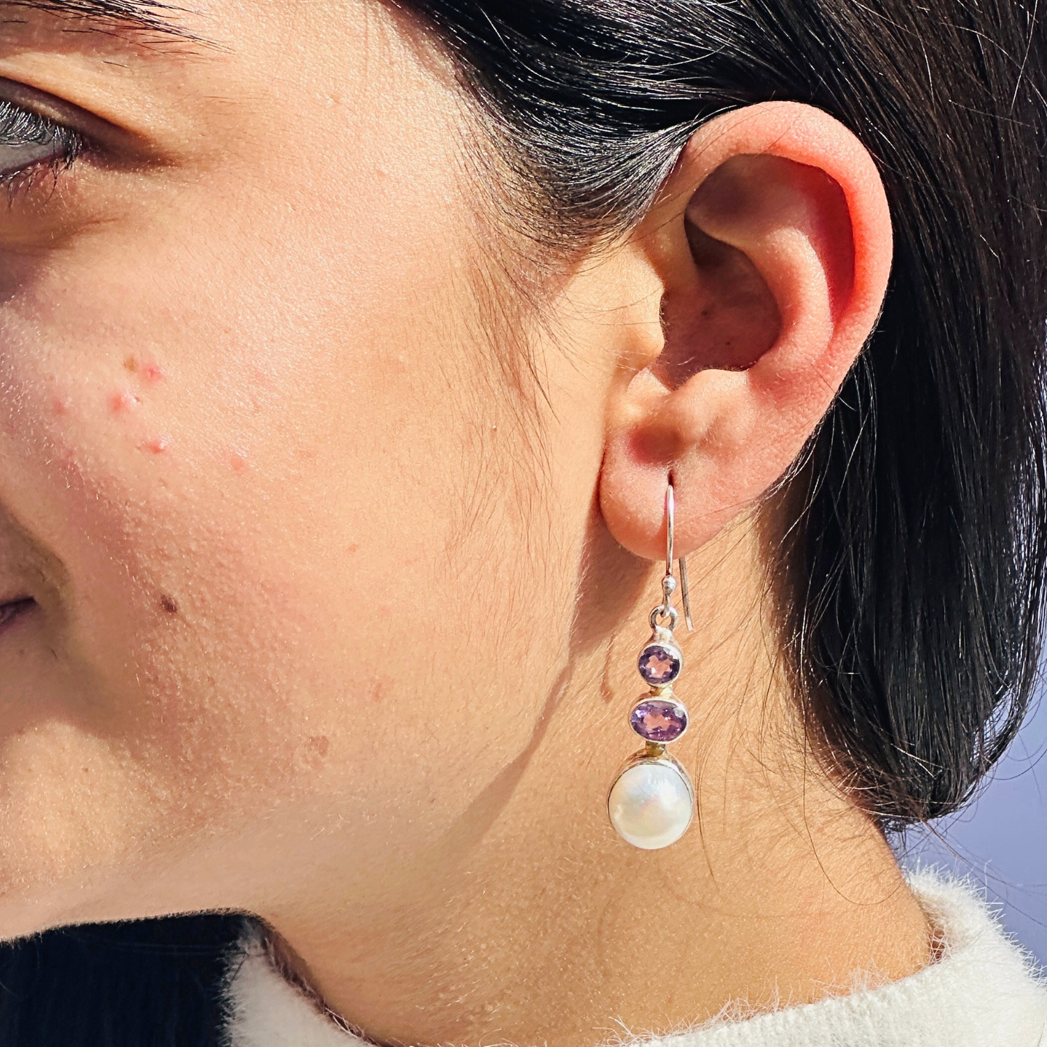 Risa Amethyst & Pearl Silver 925 Earrings