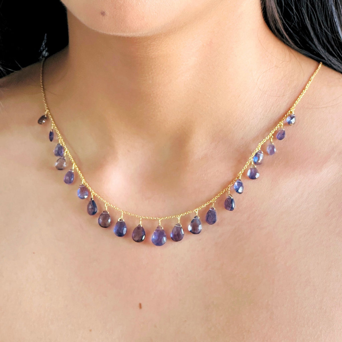Skim Iolite 18K Gold Plated Silver 925 Necklace