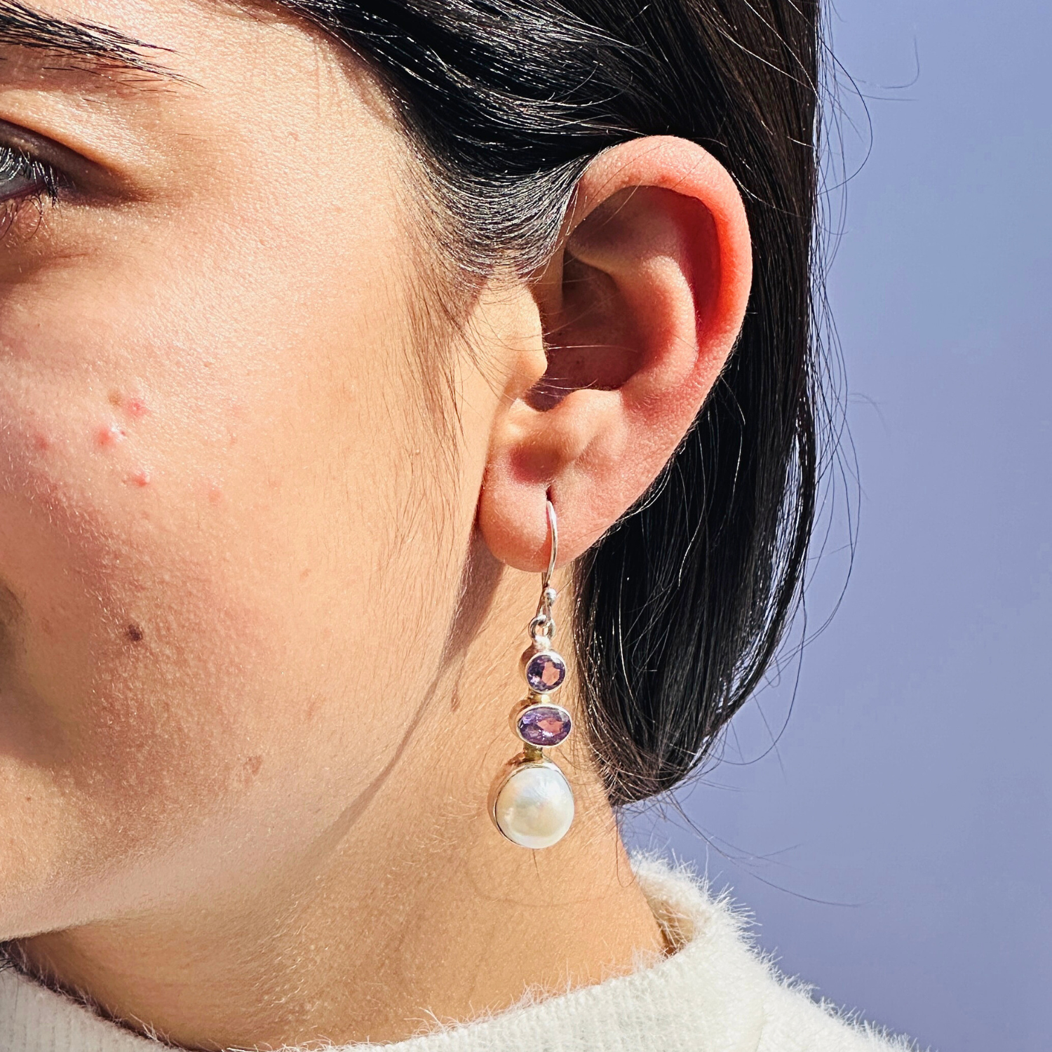 Risa Amethyst & Pearl Silver 925 Earrings