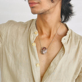 Jasper & Turquoise Double Sided Silver 925 Men's Pendant Necklace