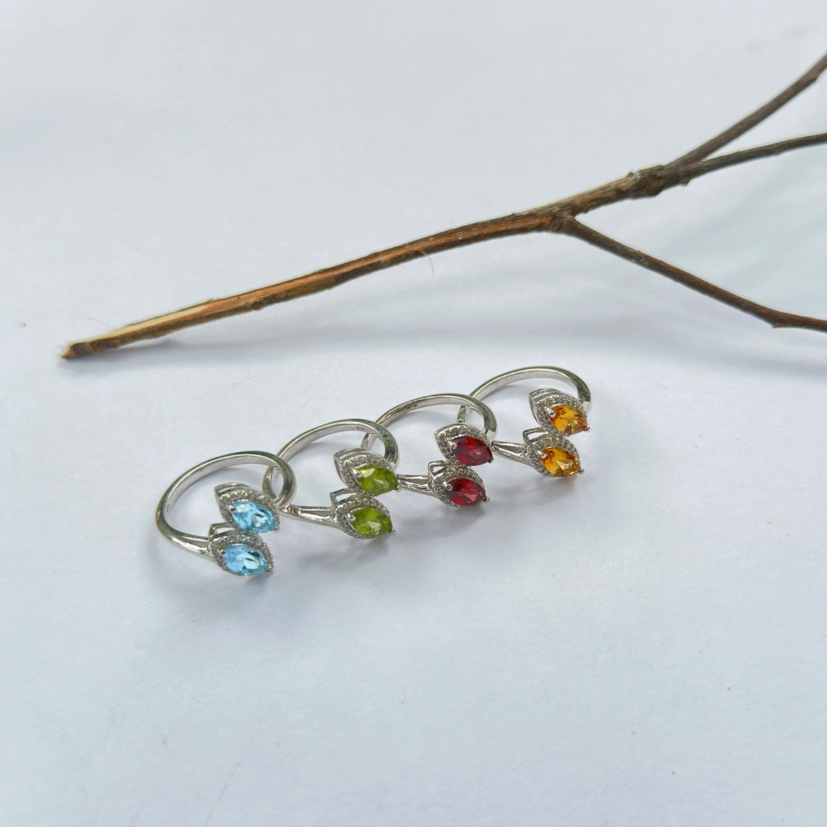 Palermo Garnet, Peridot, Blue Topaz & Citine Gemstone Silver 925 Ring
