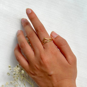 Citrine Crown Gold Plated Silver 925 Double Band Ring Stack