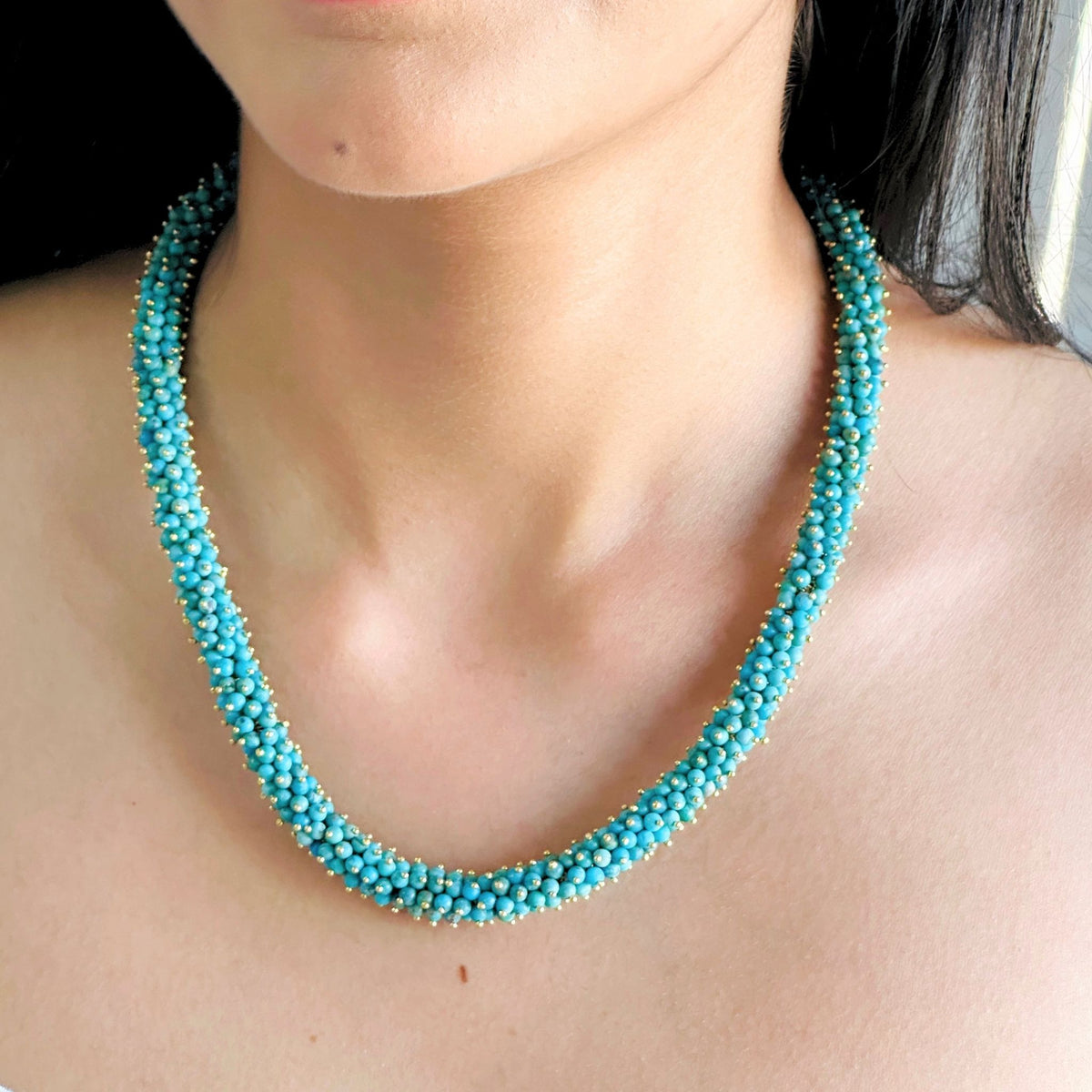 Hymn Turquoise Beaded 18K Gold Plated Silver 925 Necklace
