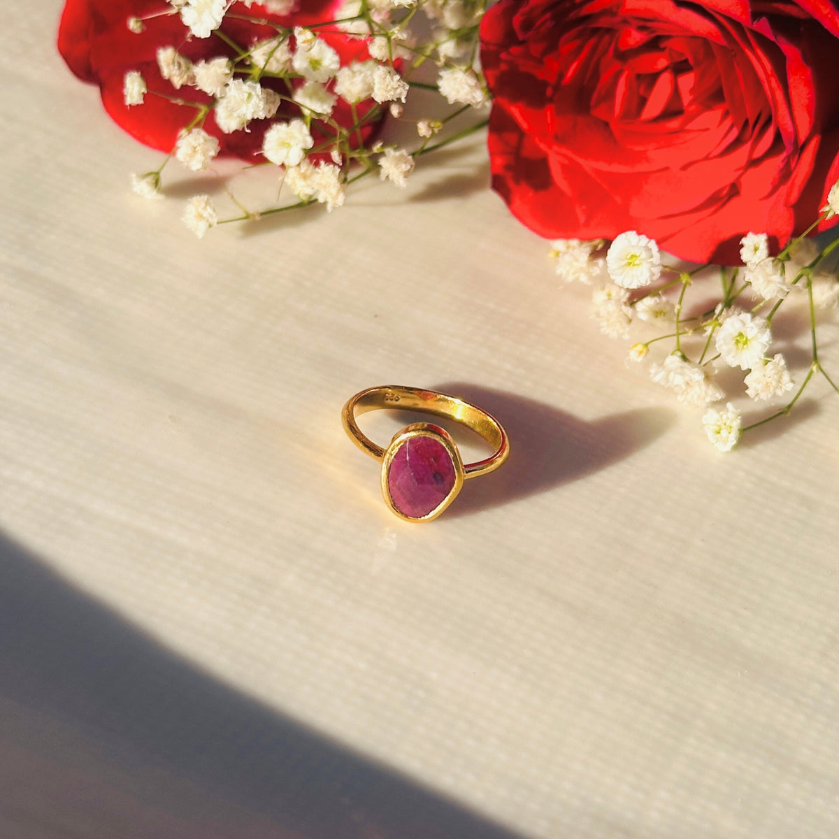 Shine Ruby Gold Plated Silver 925 Love Ring