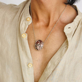 Jasper & Turquoise Double Sided Silver 925 Men's Pendant Necklace