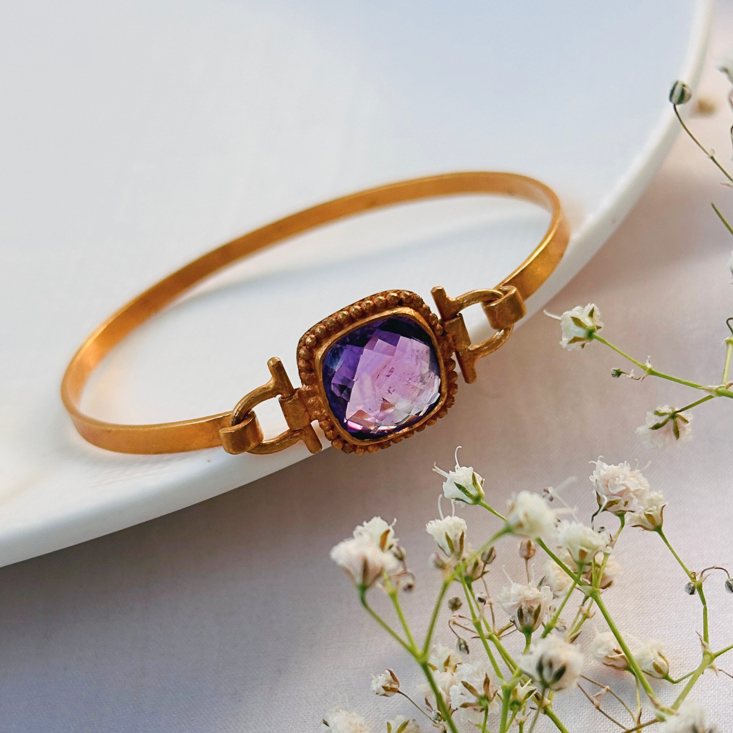 Eun Amethyst Gold Plated Silver 925 Bangle