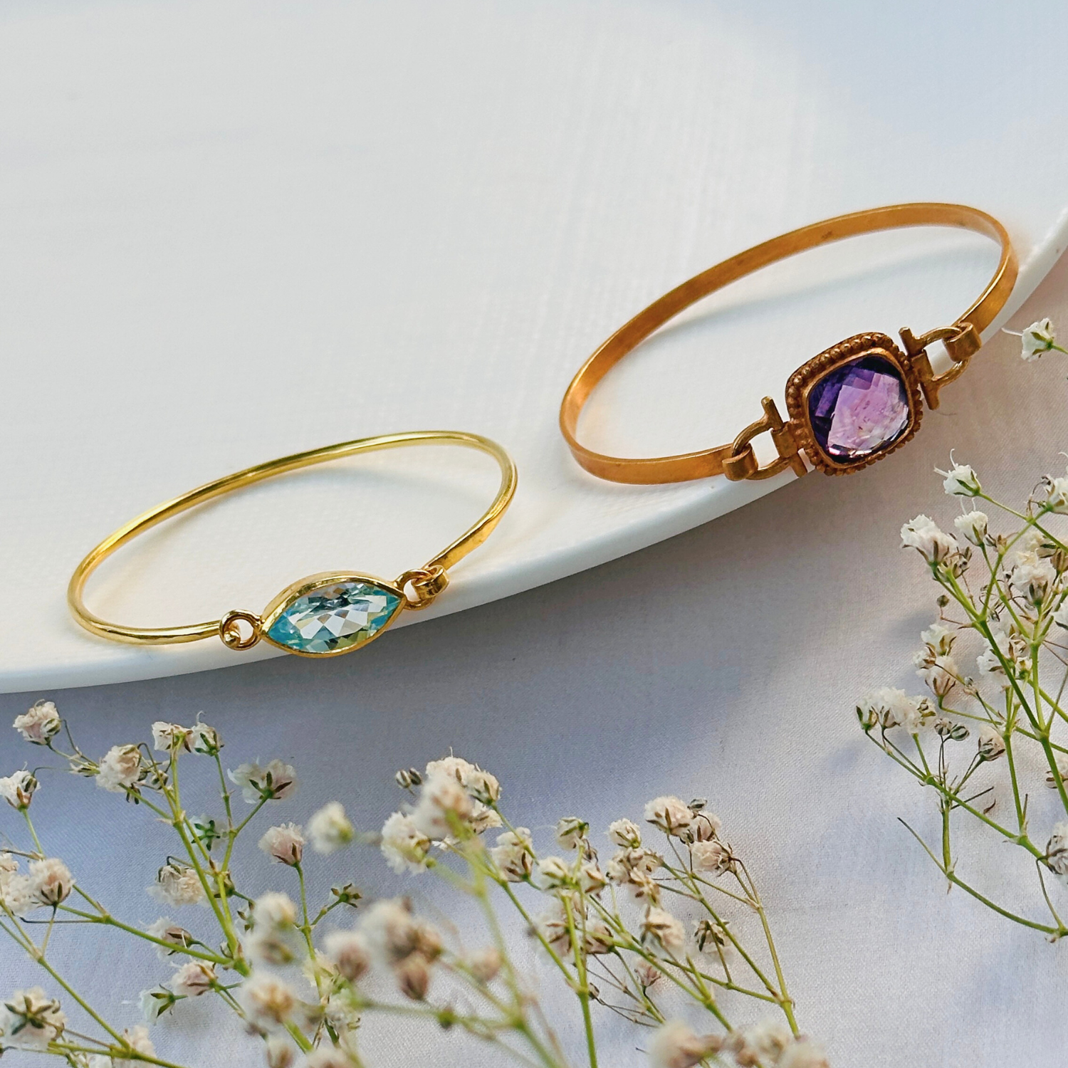 Eun Amethyst Gold Plated Silver 925 Bangle
