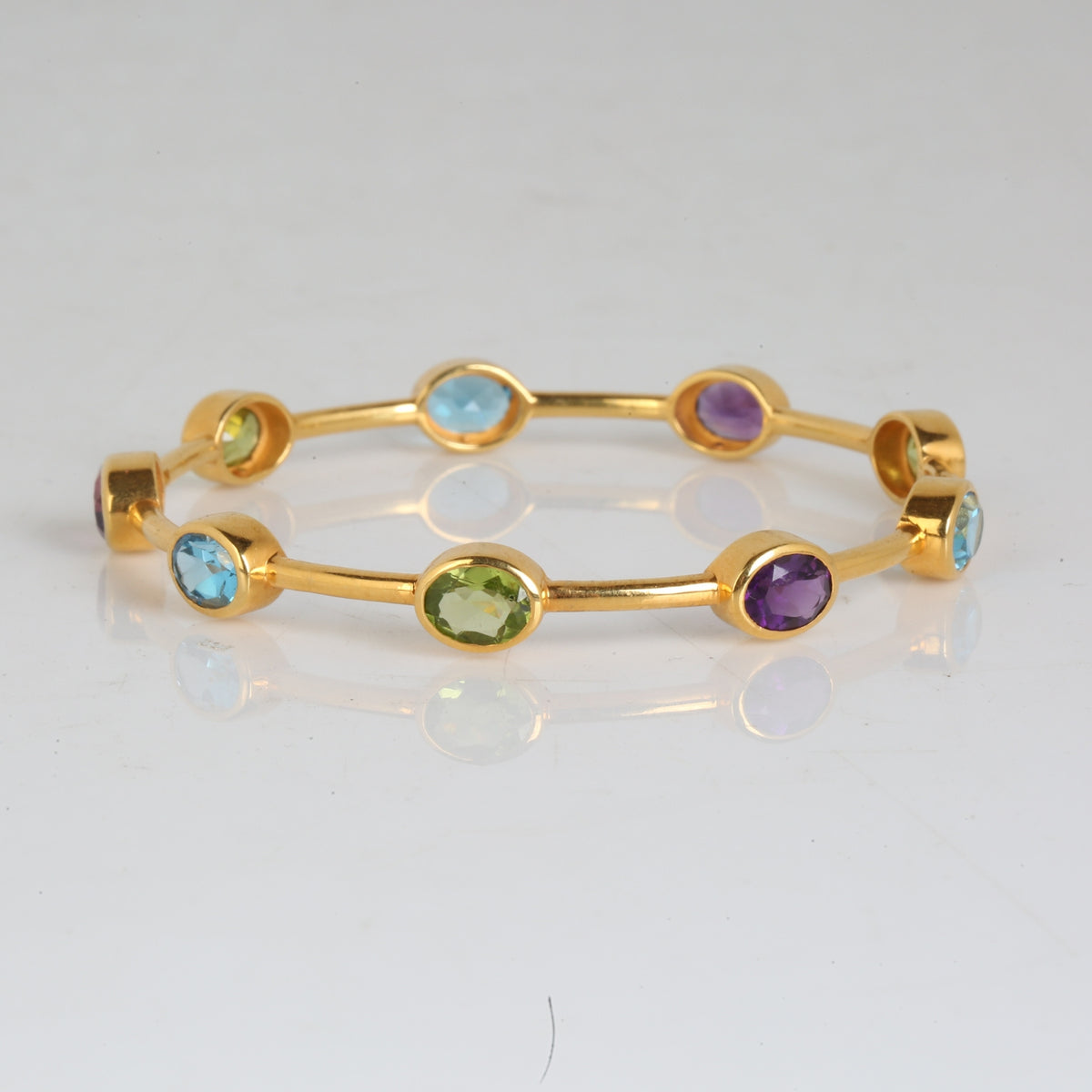 9 Stone 18K Gold Plated Silver Bangle