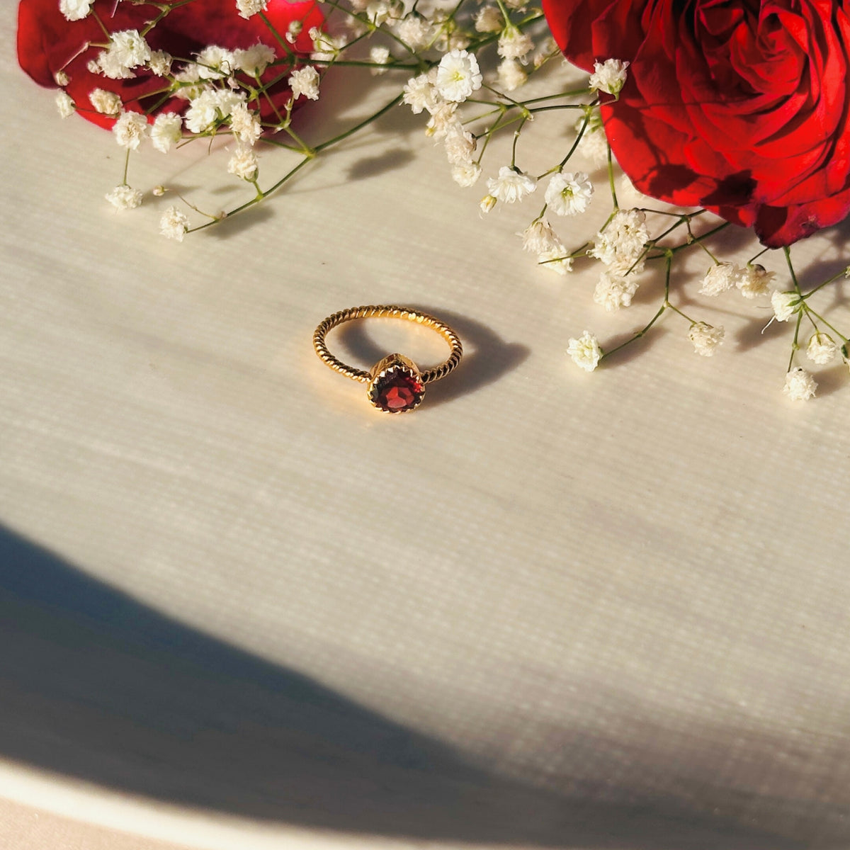 Serra Garnet 18k Gold Plated Silver 925 Ring