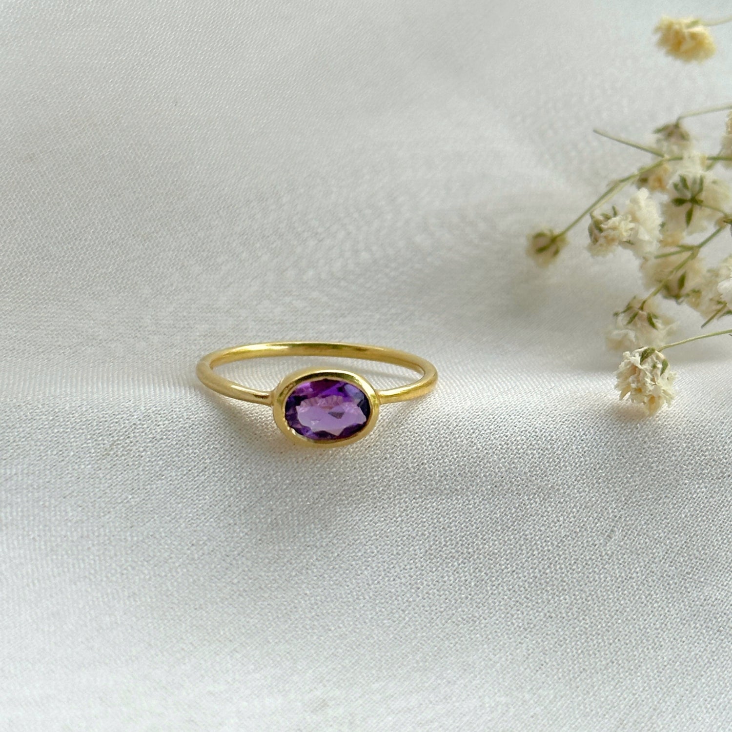 Amethyst Crown Gold Plated Silver 925 Double Band Ring Stack