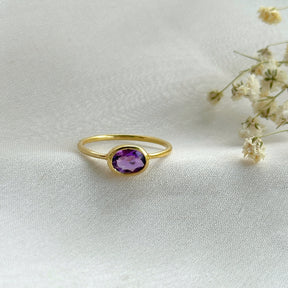 Amethyst Crown Gold Plated Silver 925 Double Band Ring Stack