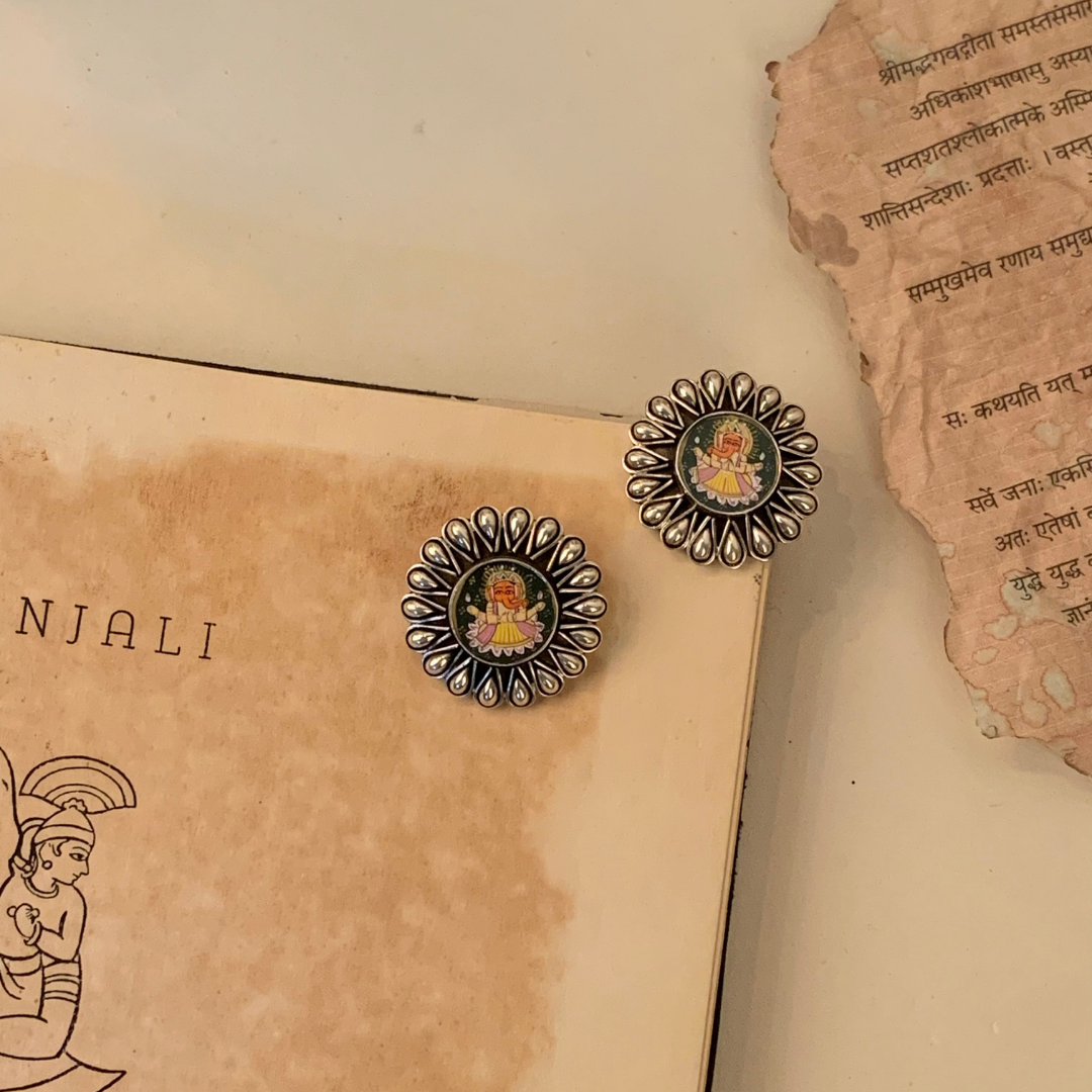 Rajat Ratna Handpainted Miniature Art Silver Studs