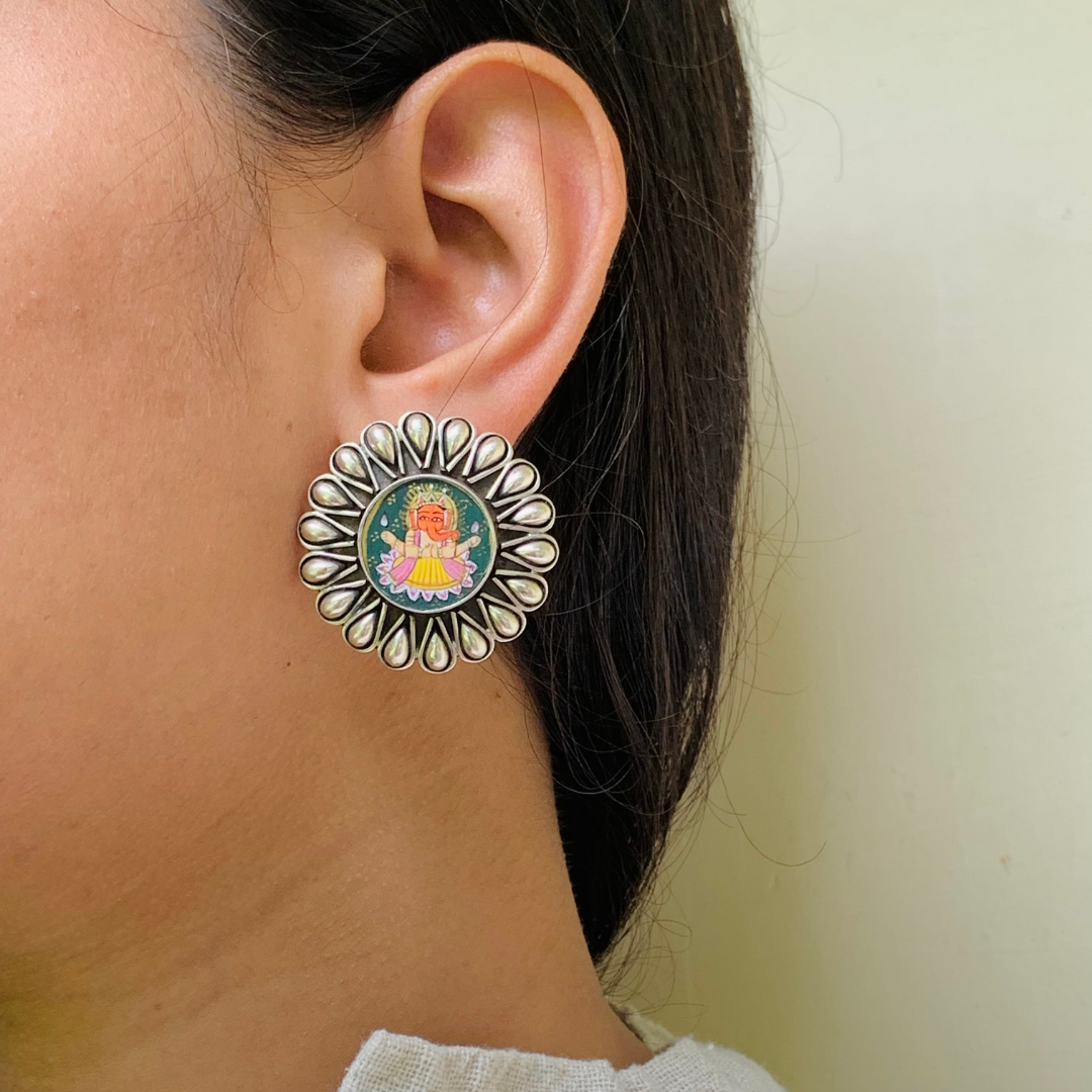 Rajat Ratna Handpainted Miniature Art Silver Studs
