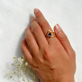 Amethyst Crown Gold Plated Silver 925 Double Band Ring Stack