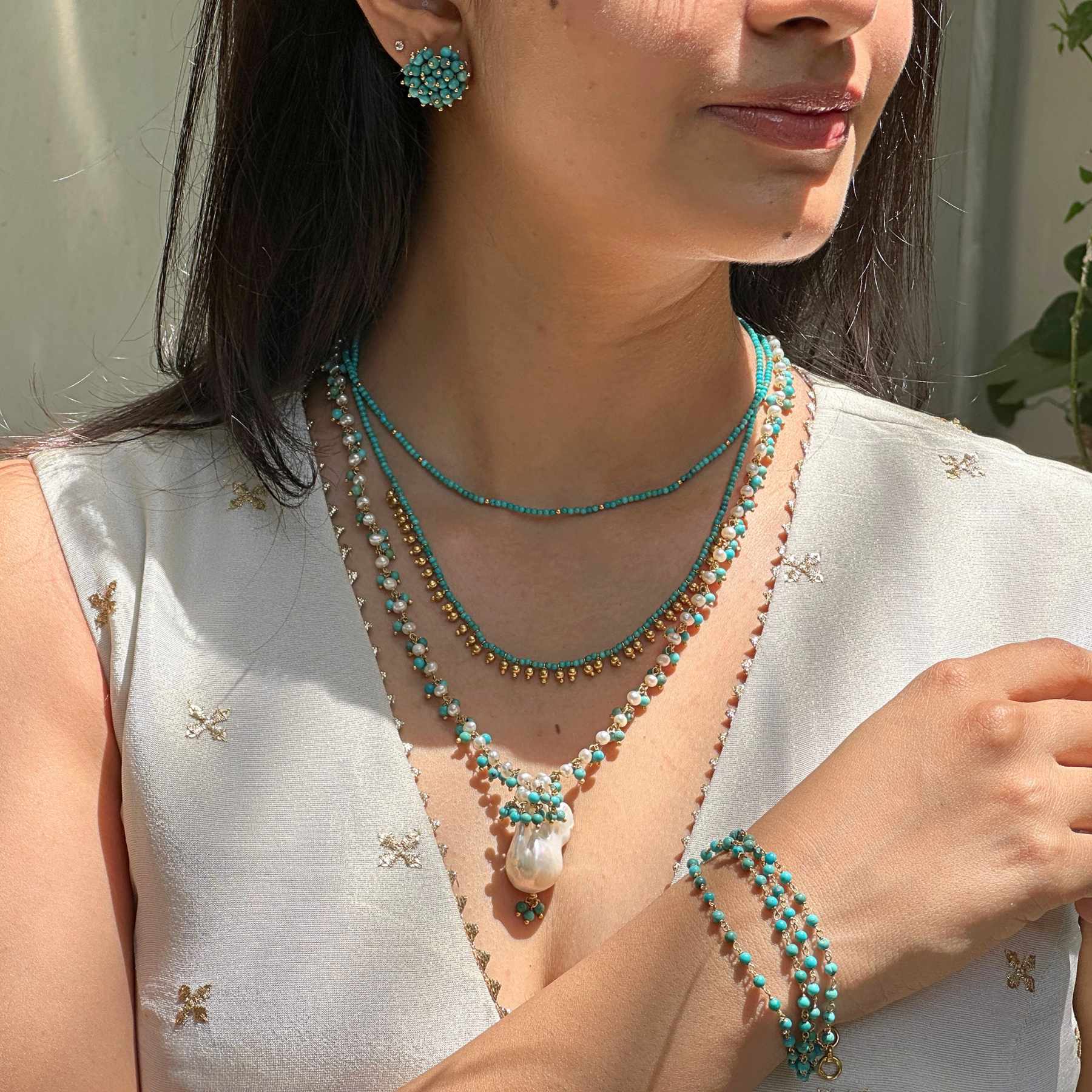 Haro Turquoise 18k Gold Plated Silver 925 Earring