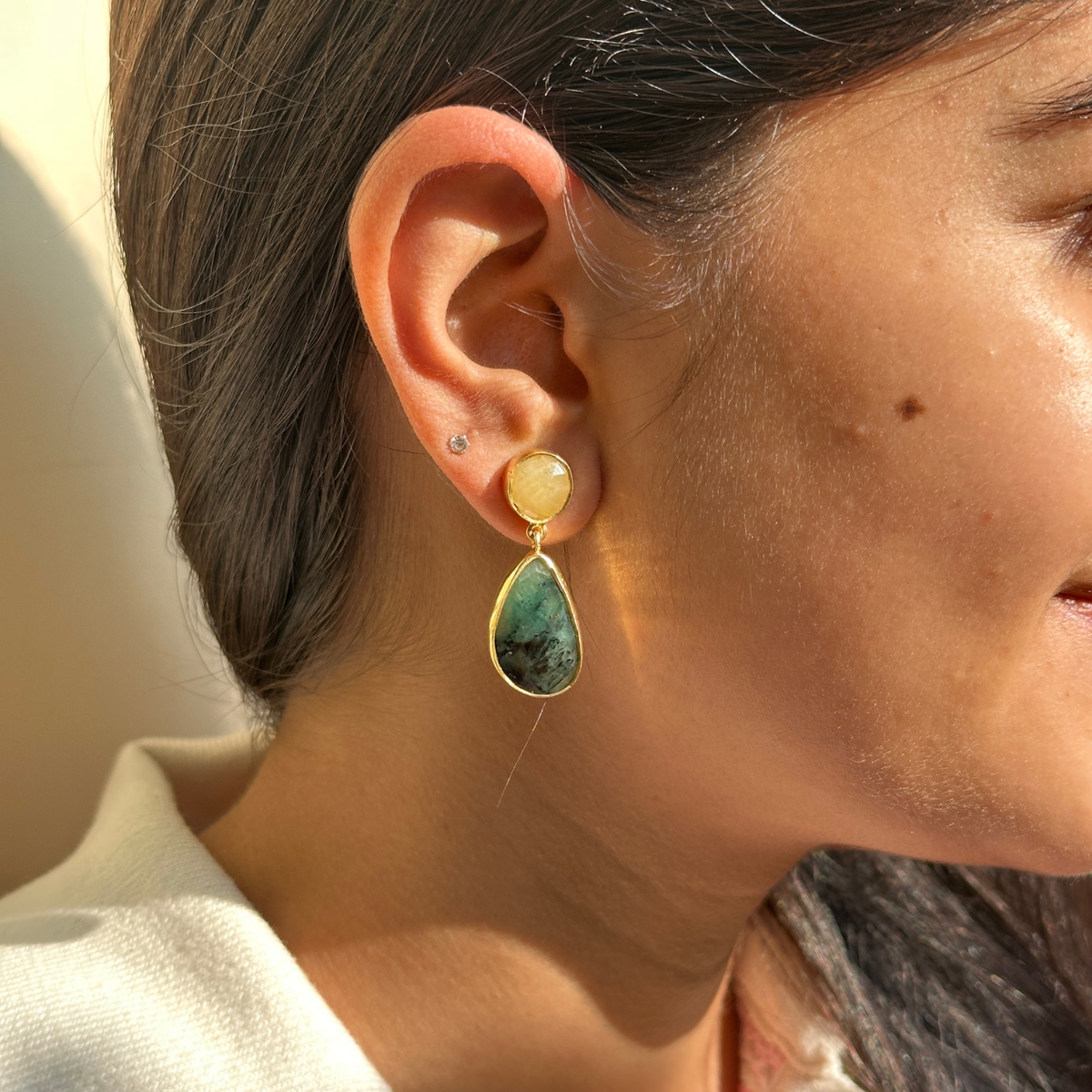 Maeve Emerald & Yellow Sapphire Gold Plated Silver 925 Earrings