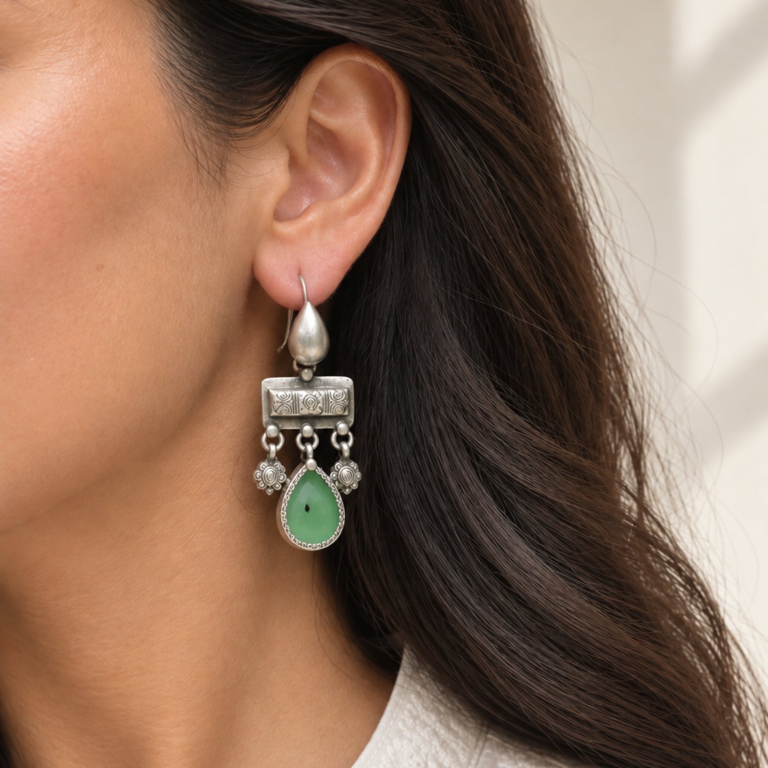 Nysa Silver 925 Oxidised Drop Earrings
